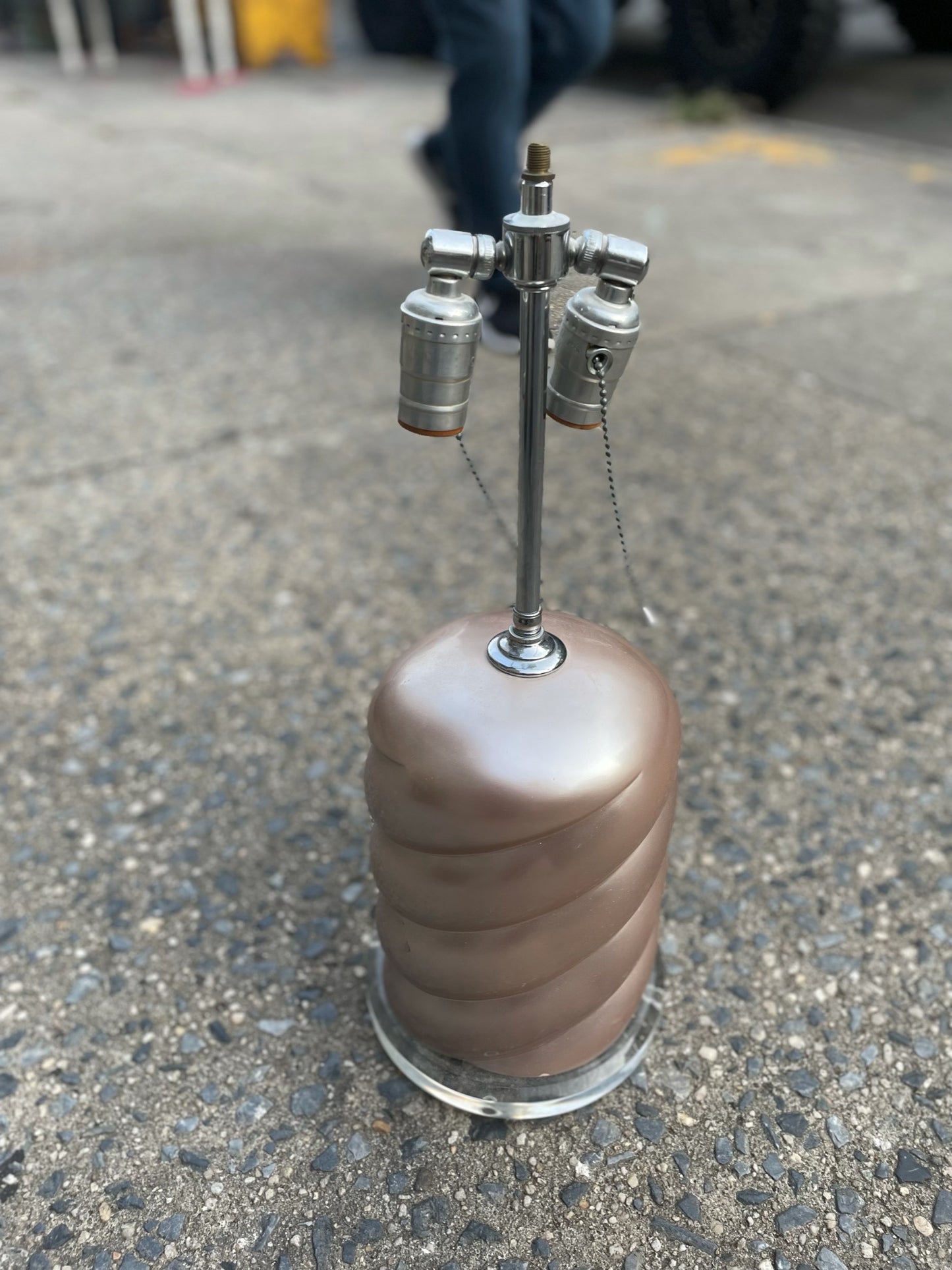 Pink Metallic Postmodern Swirl Lamp with Lucite Base