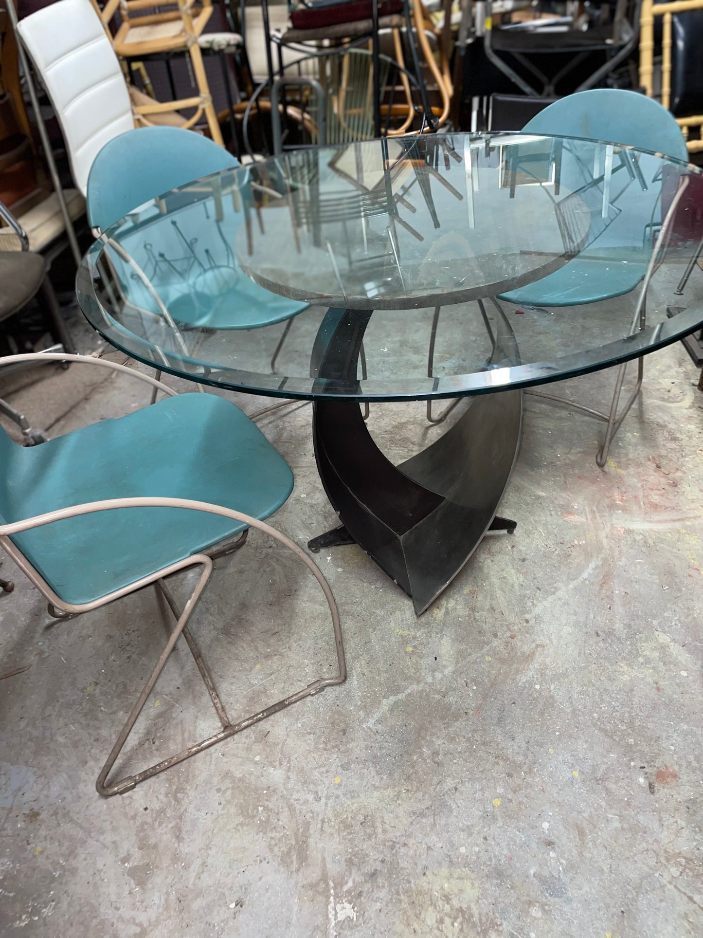 Steel Two Toned Dining Table Base with Glass Round 44” Top