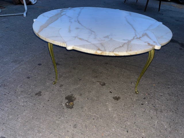 Italian Mid Century Circular Star Form White Marble Coffee Table with Brass Legs Circa 1950s