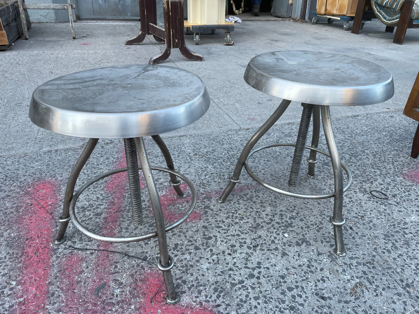 Pair of Adjustable Metal Industrial Studio Stools