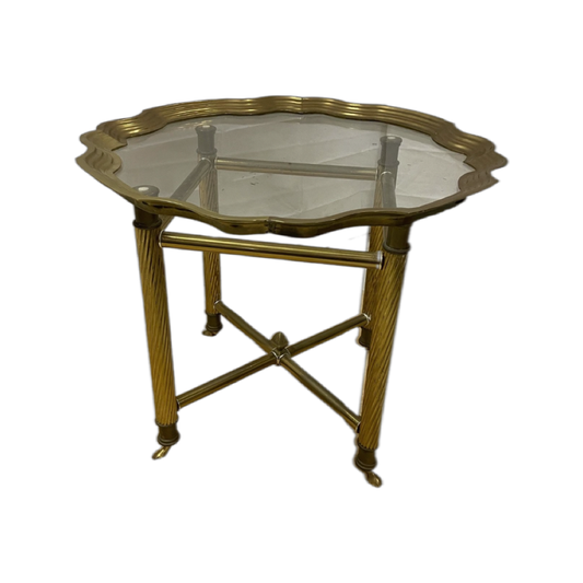 Brass and Glass Hollywood Regency Side or Coffee Table