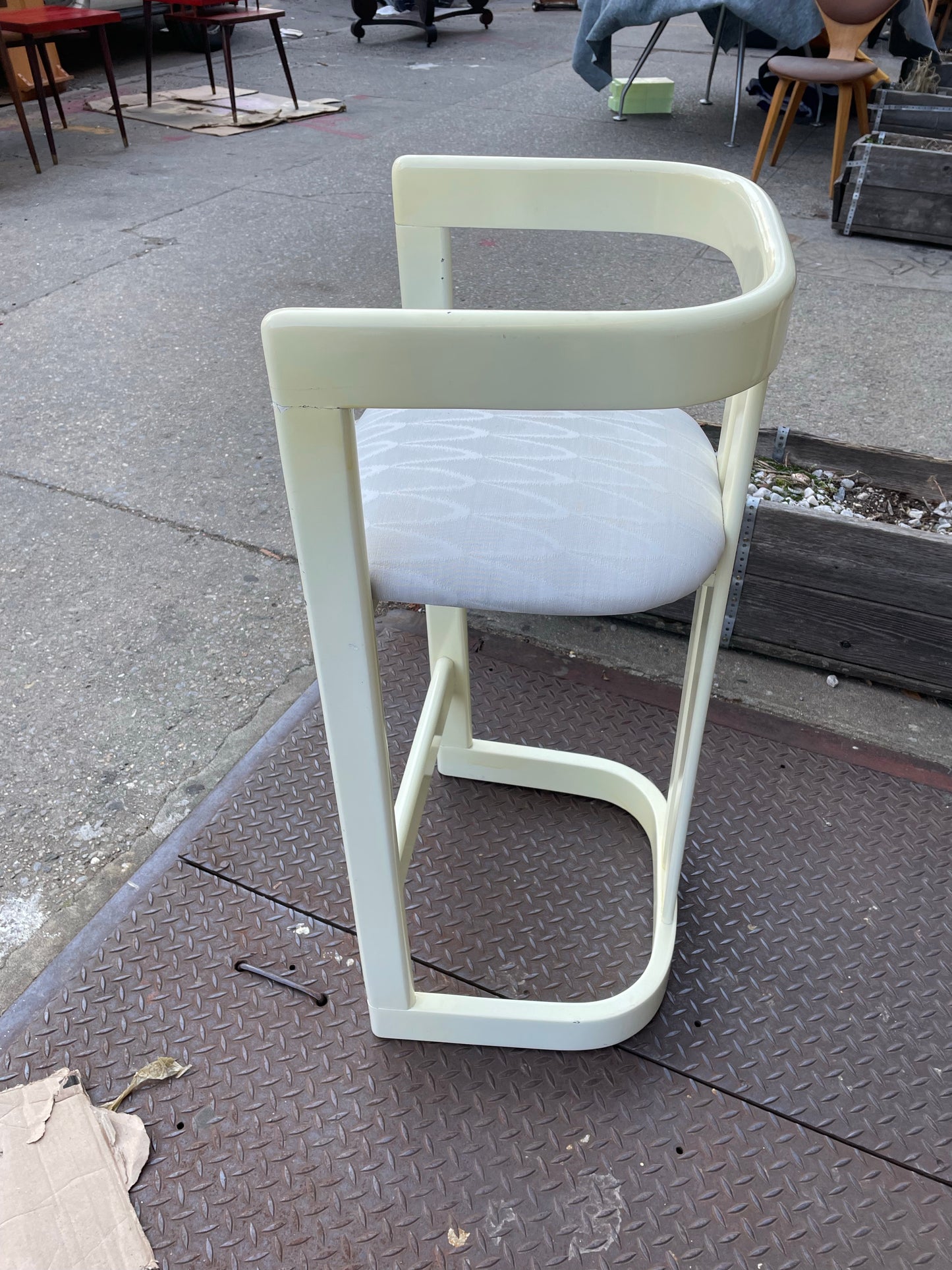 Pair of Off White Karl Springer Onassis Postmodern Counter Stools