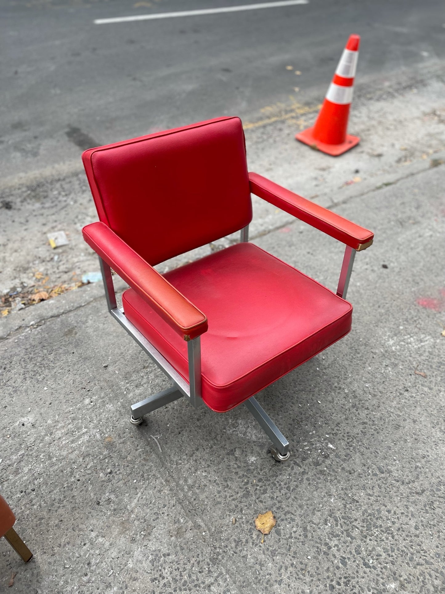 MCM Red Vinyl Square Rolling Desk Chair