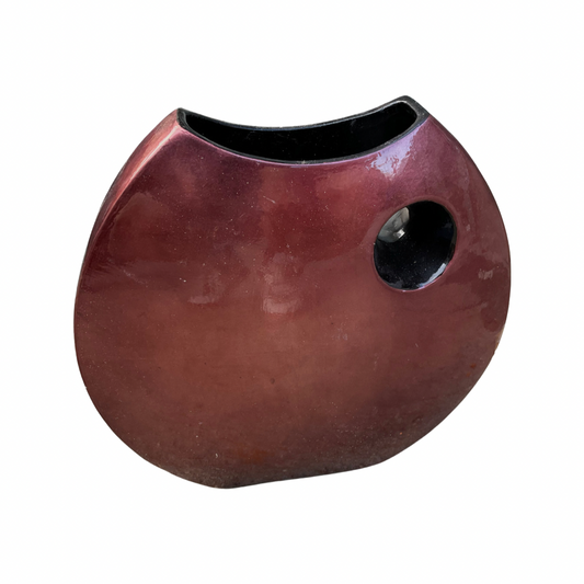 Large Red Metallic 1980s Sculptural Vase