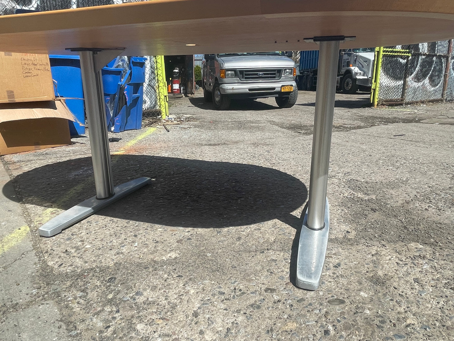 Tiger Maple Racetrack Shaped and Chrome Dining Table