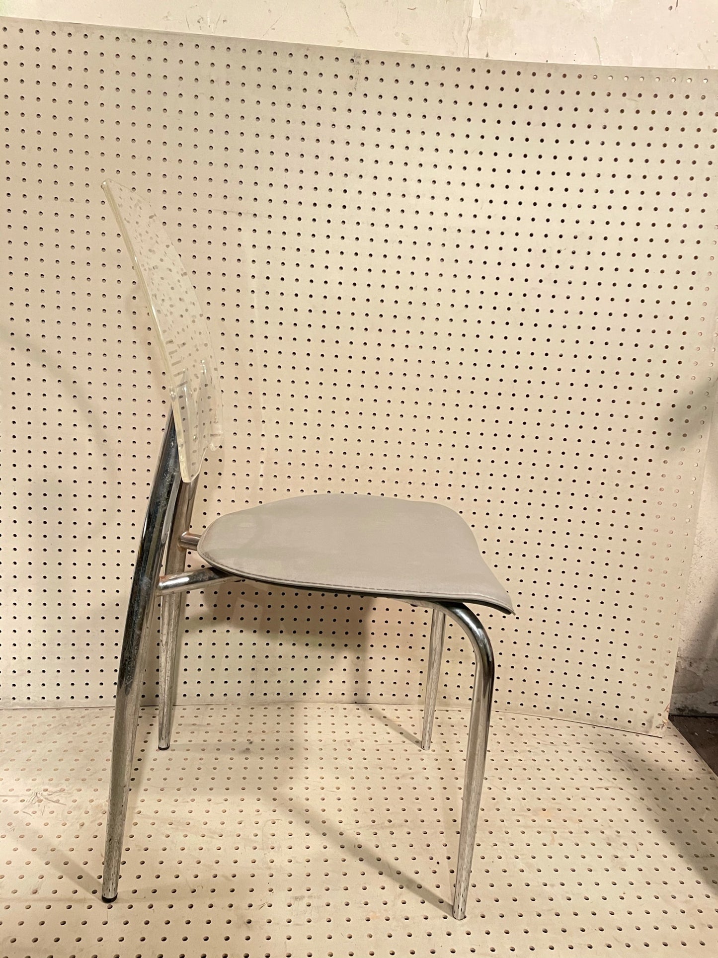 Italian Lucite and Grey Leather Chair