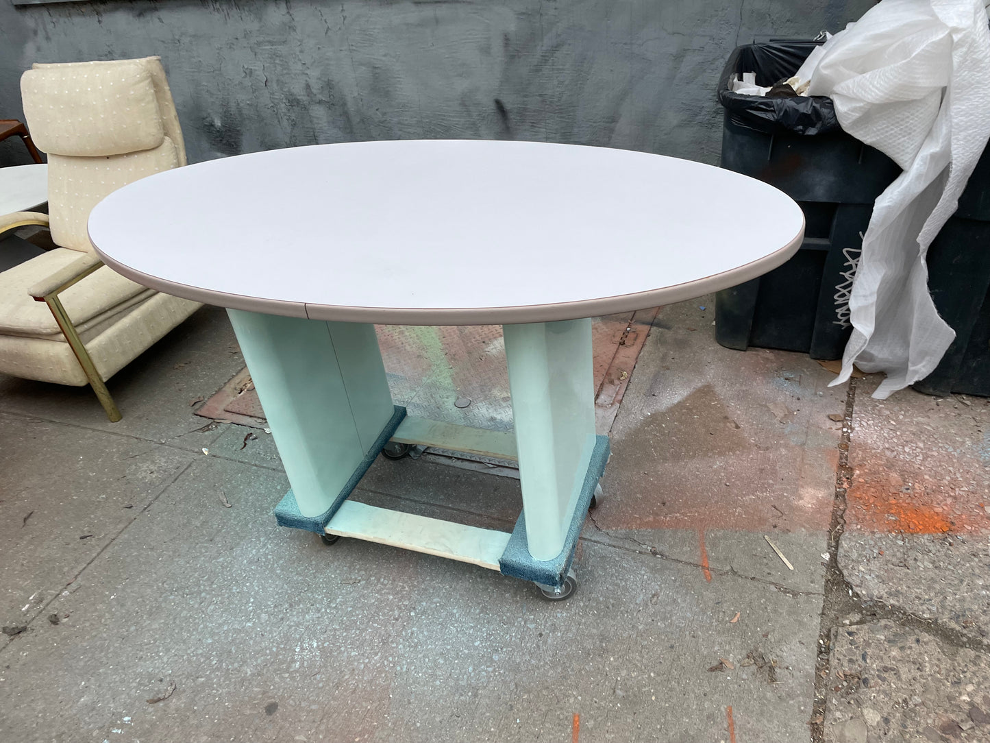 Oval Postmodern Dining Table with Mint Colored Base