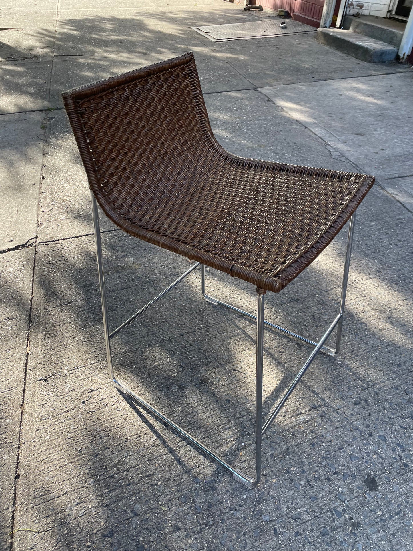 Pair of McGuire Stunning Woven Cross Hatched Cocoa Sling Counter Stools