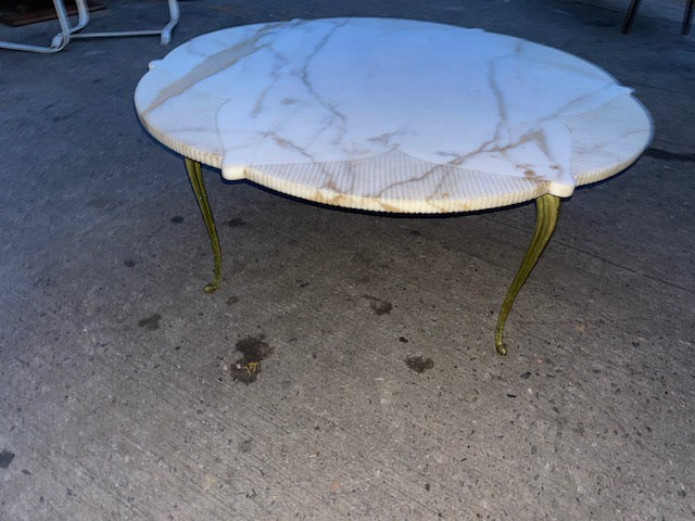 Italian Mid Century Circular Star Form White Marble Coffee Table with Brass Legs Circa 1950s