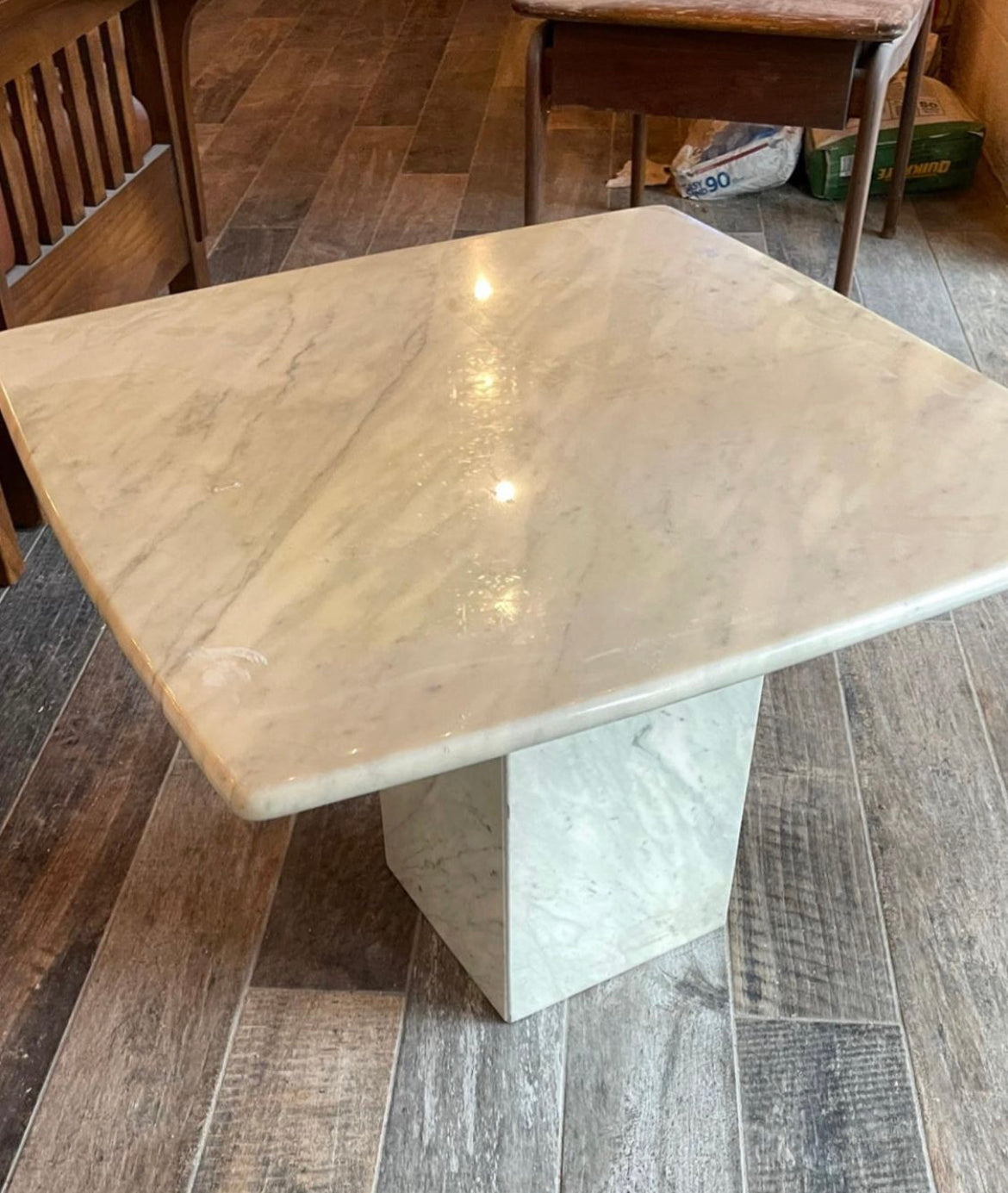 Polished Marble Square Plinth Coffee or Side Table