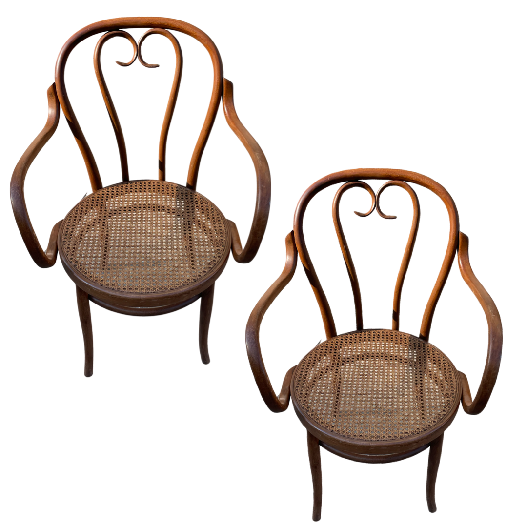 Thonet Bentwood Sweetheart Cane Chairs With Arms  (Priced Individually)