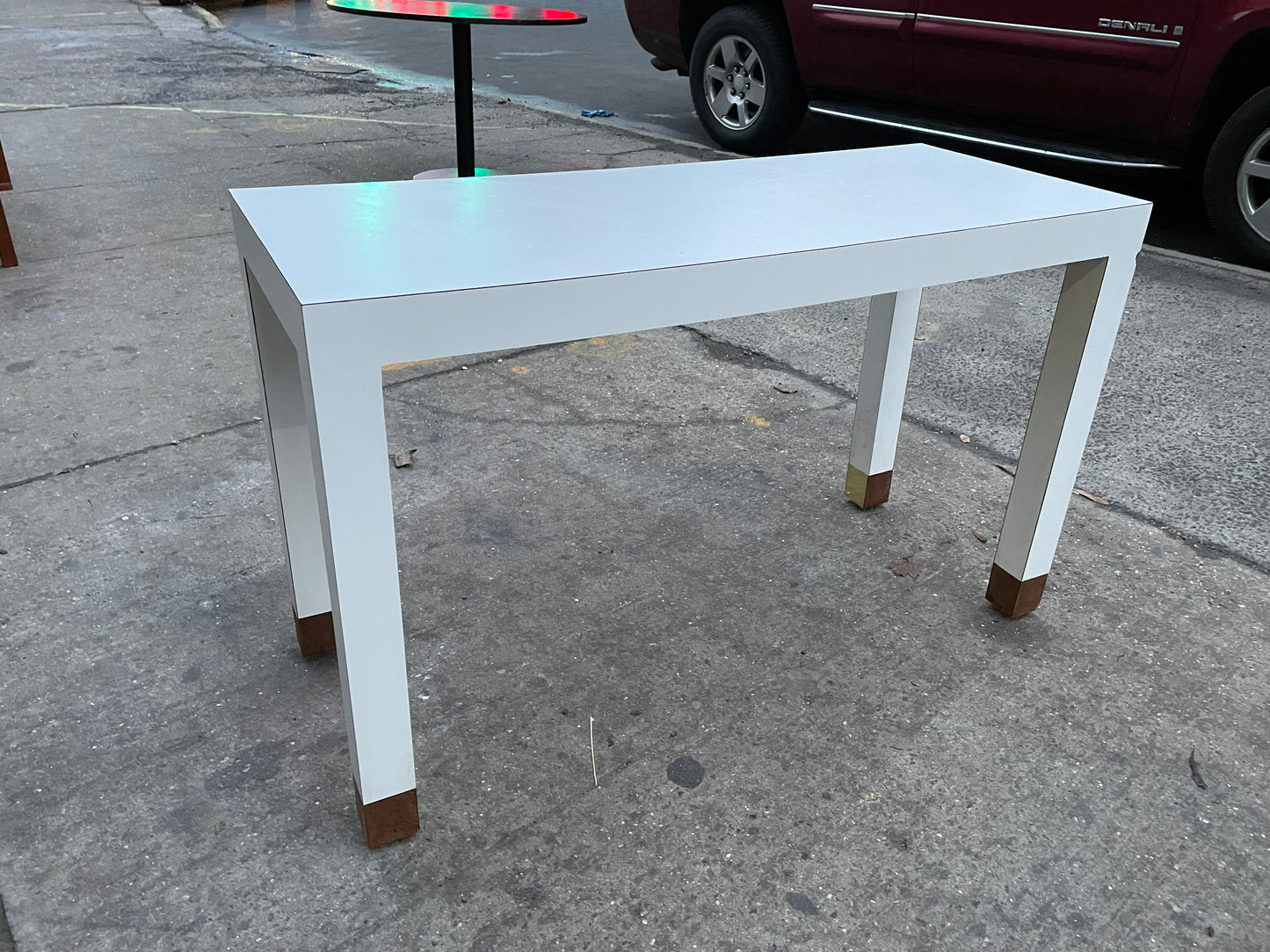 White and Brass Laminate Console Table