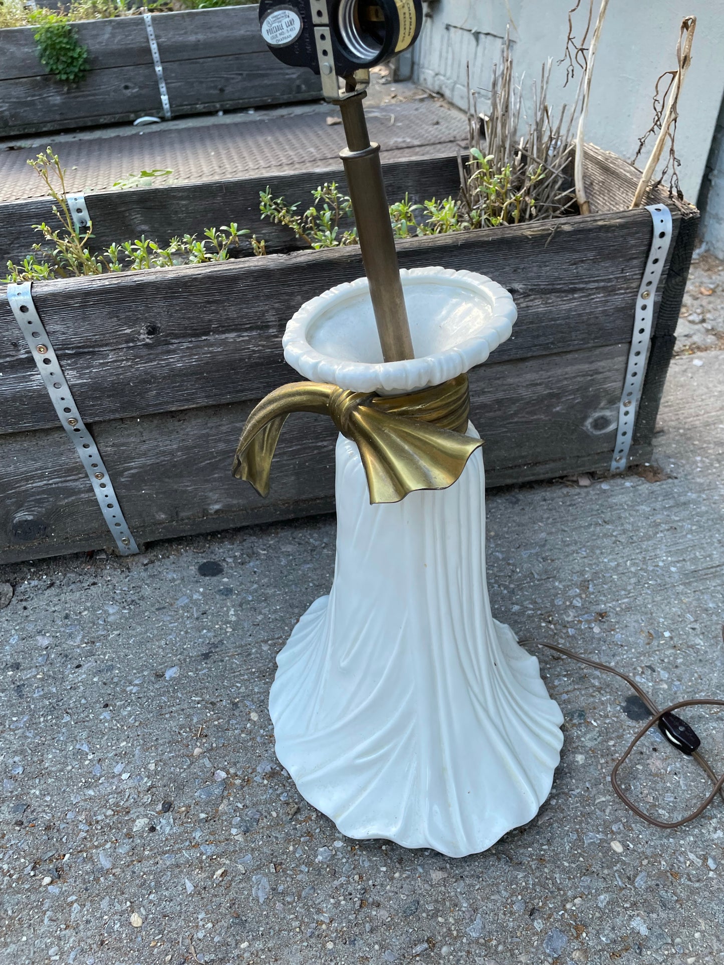 1982 White Ceramic and Brass Chapman Lamp