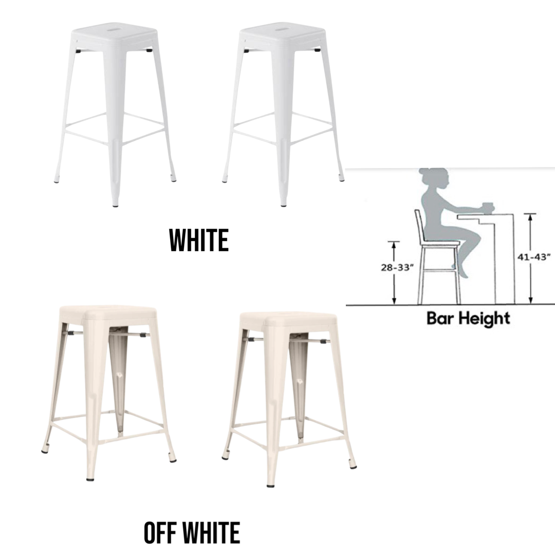 Pairs of White and Off White Metal Indoor/Outdoor Stackable Bistro Bar Stools (Multiple Available)