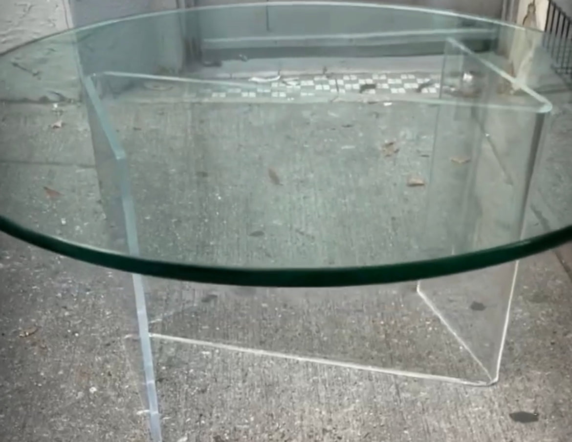 Round Glass Coffee Table on “Z” Shaped Lucite Base