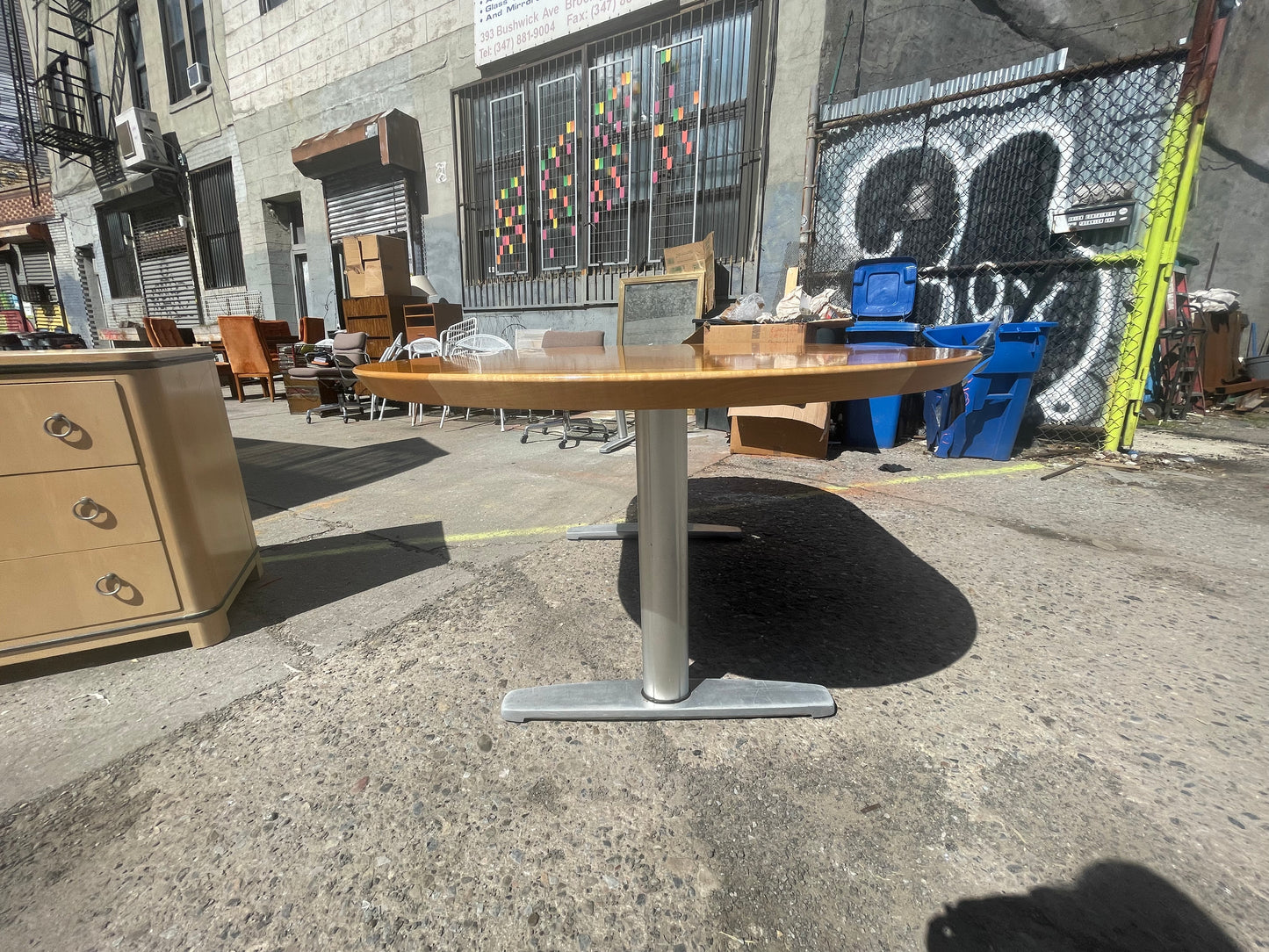 Tiger Maple Racetrack Shaped and Chrome Dining Table