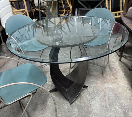 Steel Two Toned Dining Table Base with Glass Round 44” Top