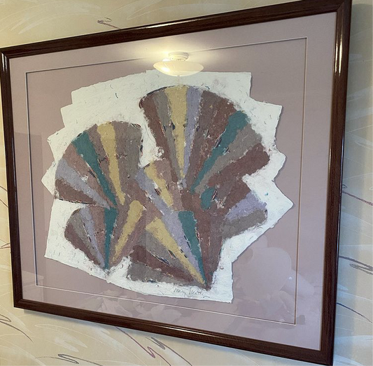 1980s Large Dimensional Framed Paper Art