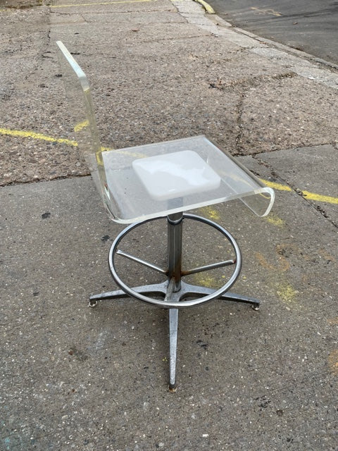 Pair of Bent Lucite and Chrome Counter Height Bar Stools - Attributed to Charles Hollis Jones Unsigned