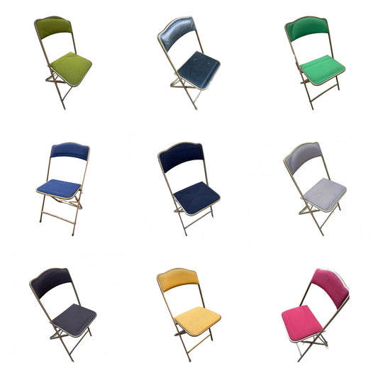 Pairs of Colorful Brass Folding Chairs