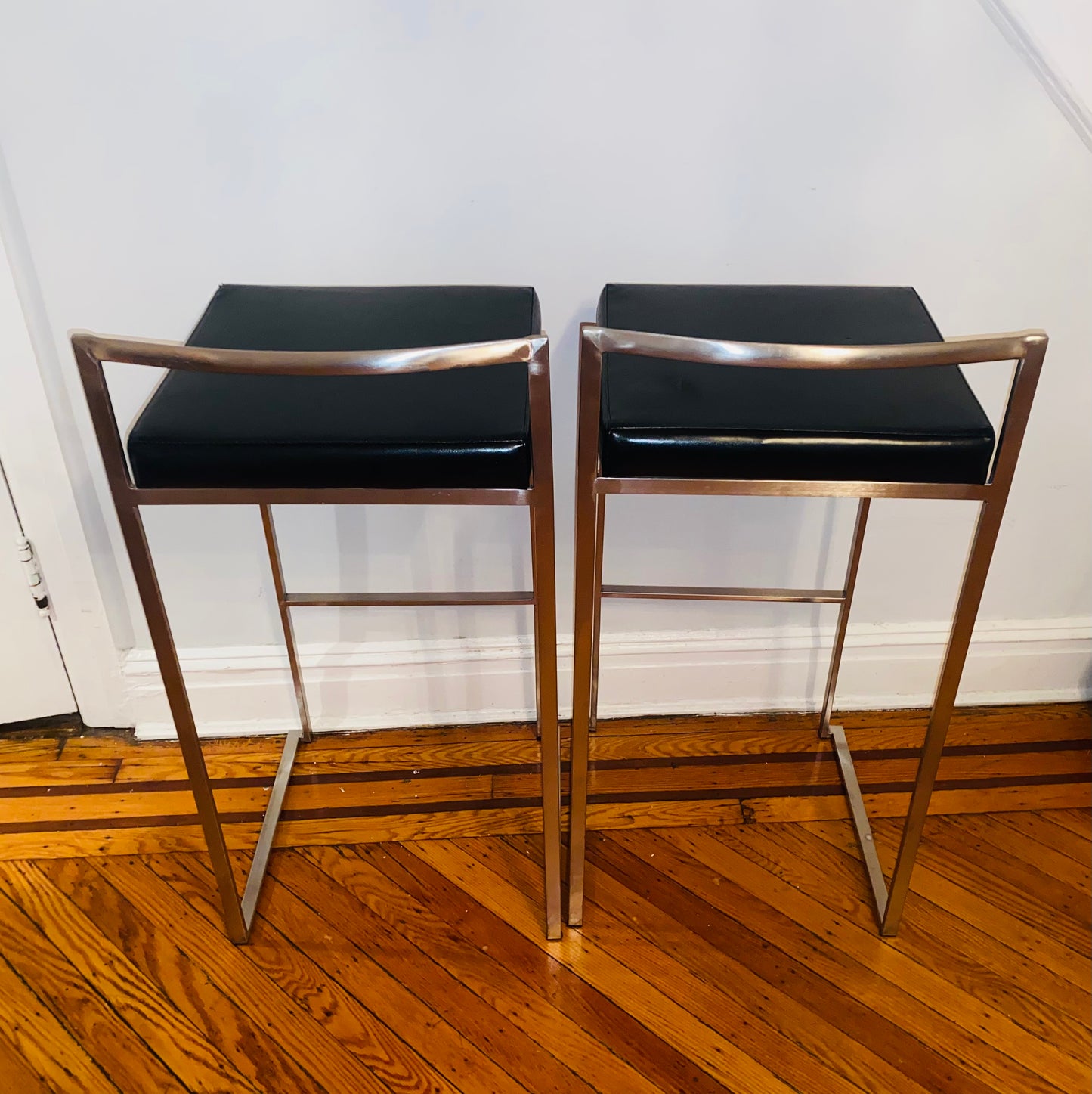 PAIR Of MODERN LEATHER METAL COUNTER STOOLS