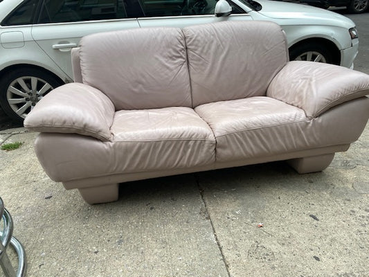 Pink Leather Italian Love Seat By Natuzzi