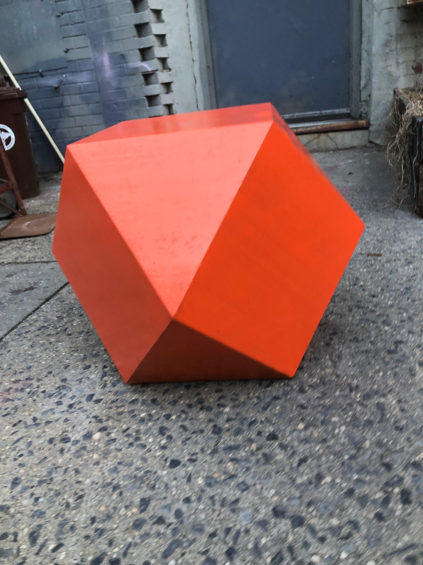 Orange Painted Wood Hexagon Stool or Small Table