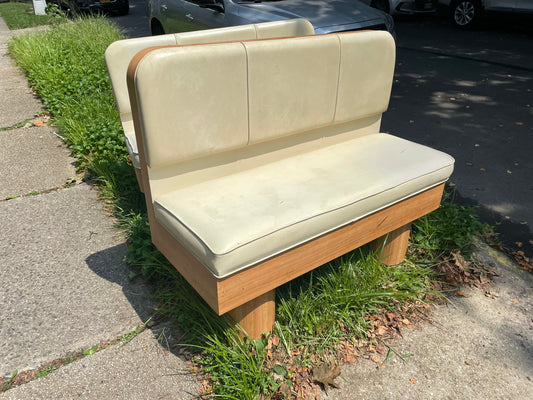 Postmodern Off White Vinyl and Rounded Wood Banquet Bench