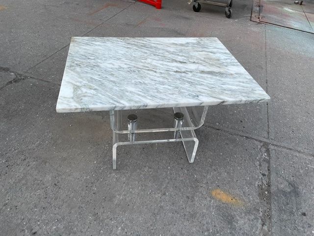 Small Marble and Lucite Chrome Coffee or Side Table