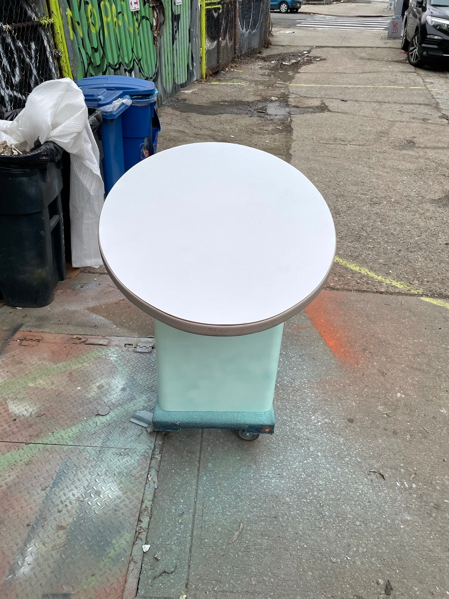 Oval Postmodern Dining Table with Mint Colored Base