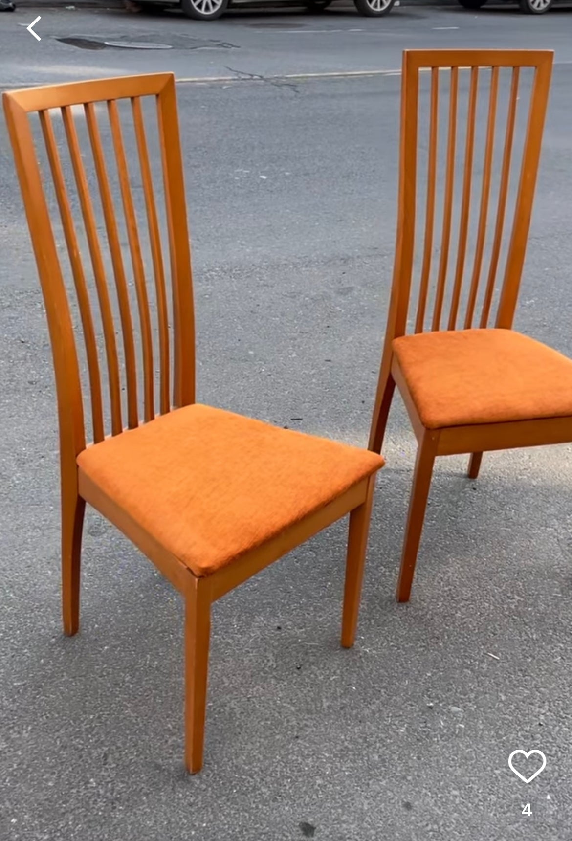 Pair of Wood and Orange High-back Dining Chairs