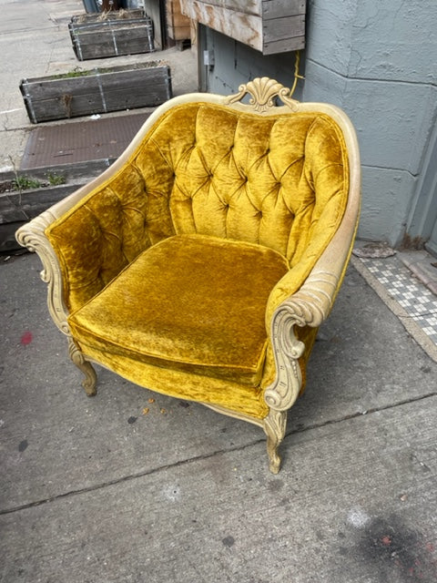 Ornate Antique Broyhill Gold Tufted Armchair