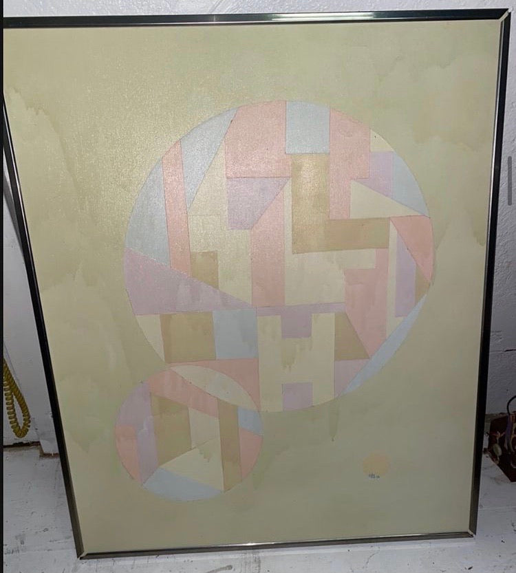 1970s Pastel Colored Geometric /Optism Painting