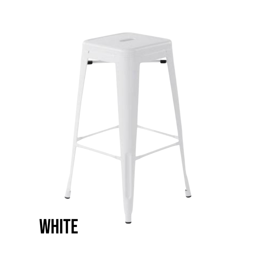 Pairs of White and Off White Metal Indoor/Outdoor Stackable Bistro Bar Stools (Multiple Available)