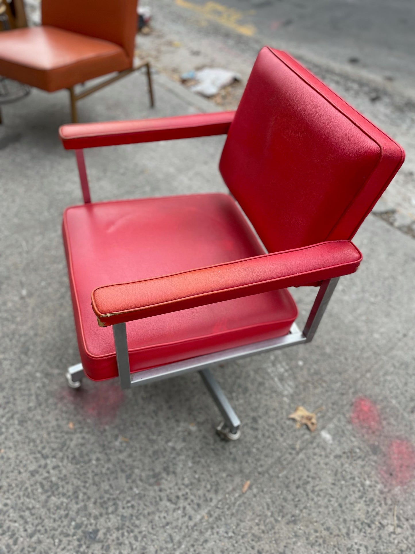 MCM Red Vinyl Square Rolling Desk Chair