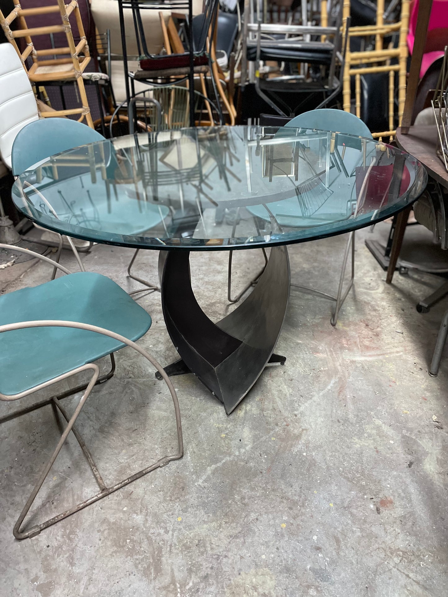 Steel Two Toned Dining Table Base with Glass Round 44” Top