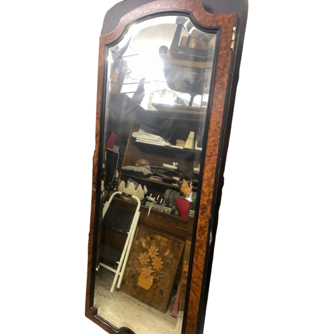 Tall Beveled Art Deco Style Floor Length Mahogany Mirror with Black Trim