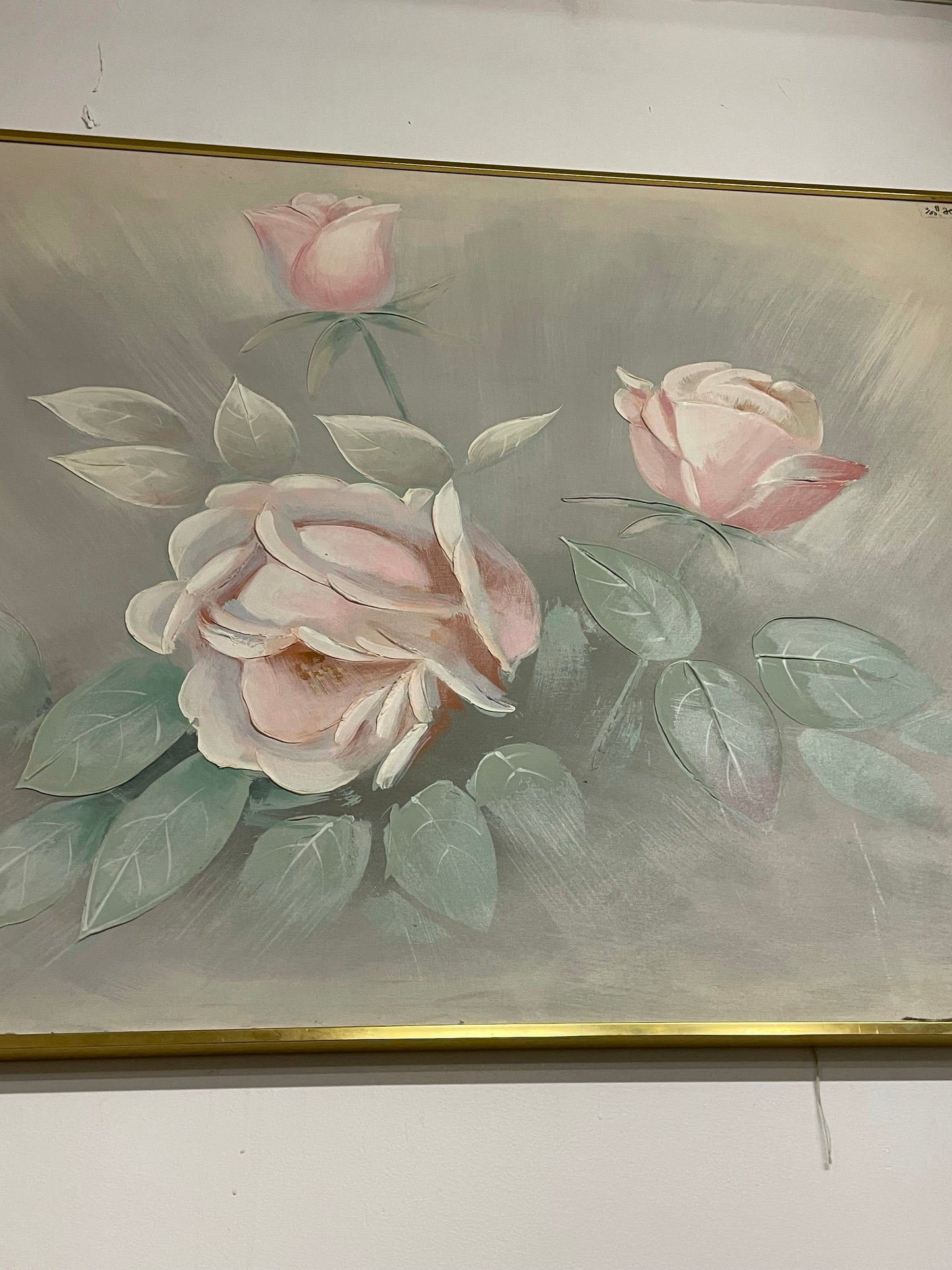 Large Signed Lee Reynolds Original Pink and Green Postmodern Floral Painting