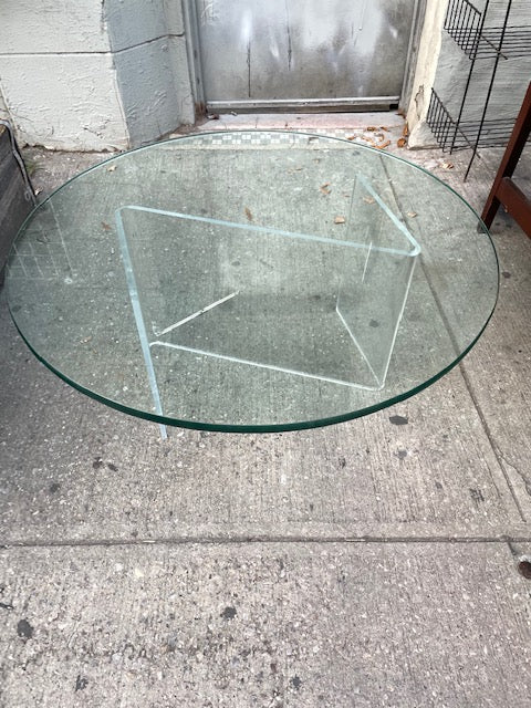 Round Glass Coffee Table on “Z” Shaped Lucite Base